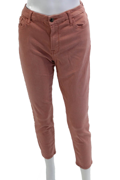7 For All Mankind Womens Pink Cropped Ankle Mid Rise Jeans Button Size 8