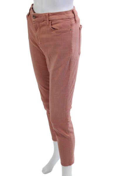 7 For All Mankind Womens Pink Cropped Ankle Mid Rise Jeans Button Size 8