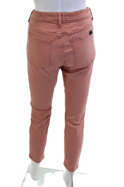 7 For All Mankind Womens Pink Cropped Ankle Mid Rise Jeans Button Size 8