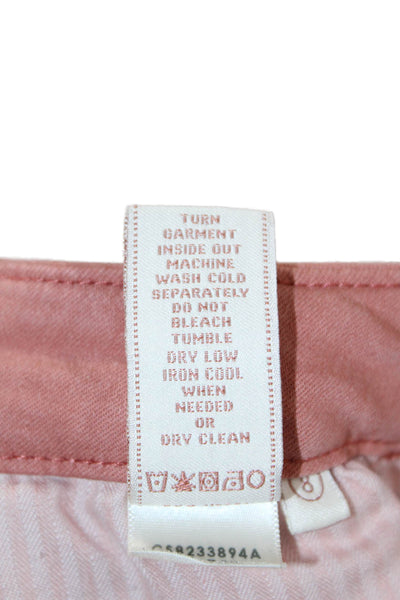 7 For All Mankind Womens Pink Cropped Ankle Mid Rise Jeans Button Size 8