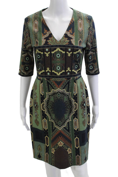 Etro Women Sheath Paisley Viscose V-Neck 3/4 Sleeve Knee Length Black Size 44