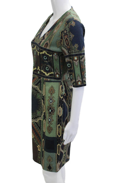 Etro Women Sheath Paisley Viscose V-Neck 3/4 Sleeve Knee Length Black Size 44