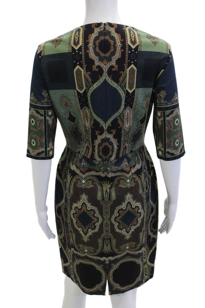 Etro Women Sheath Paisley Viscose V-Neck 3/4 Sleeve Knee Length Black Size 44