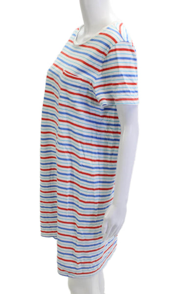 J Crew Women T-Shirt Dress Light Blue Striped Cotton Short Sleeve Size L