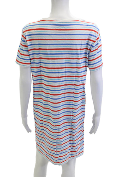 J Crew Women T-Shirt Dress Light Blue Striped Cotton Short Sleeve Size L