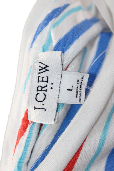 J Crew Women T-Shirt Dress Light Blue Striped Cotton Short Sleeve Size L