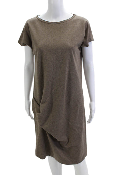 Brunello Cucinelli Women Shift Short Sleeve Brown Silk Spandex Dress Size L