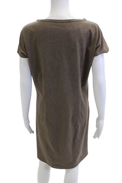 Brunello Cucinelli Women Shift Short Sleeve Brown Silk Spandex Dress Size L