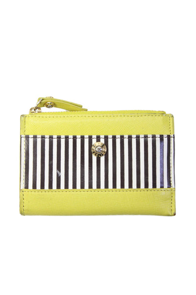 Henri Bendel Womens Zip Top Striped Keychain Card Holder Wallet Green White