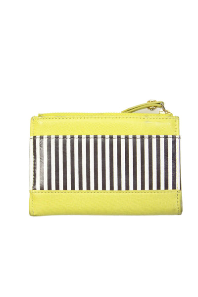Henri Bendel Womens Zip Top Striped Keychain Card Holder Wallet Green White