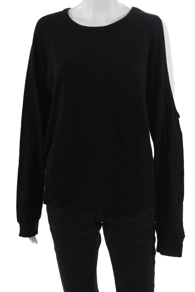 Monrow Womens Basic Cotton Crew Neck Long Sleeve Sweatshirt Black Size L