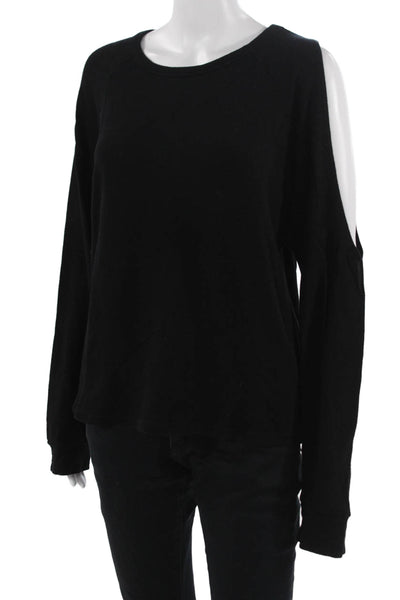 Monrow Womens Basic Cotton Crew Neck Long Sleeve Sweatshirt Black Size L