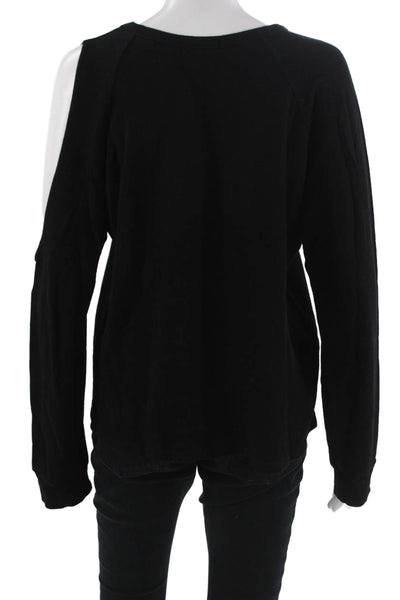 Monrow Womens Basic Cotton Crew Neck Long Sleeve Sweatshirt Black Size L