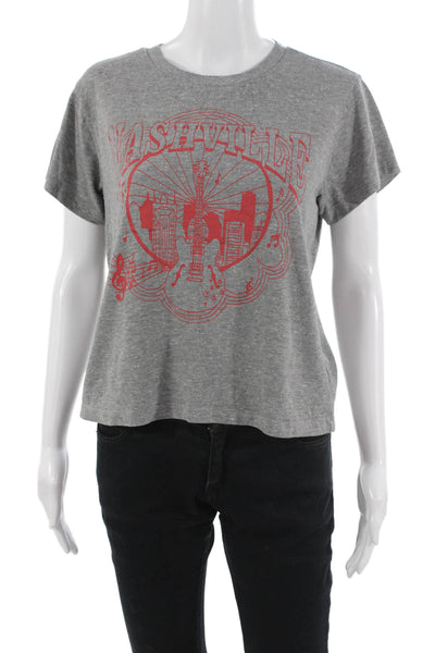 Chaser Womens Cropped Graphic T Shirt Gray Short Sleeve Crew Neck Size S