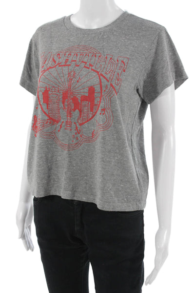 Chaser Womens Cropped Graphic T Shirt Gray Short Sleeve Crew Neck Size S