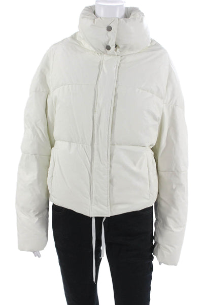 Apparis Womens White Puffer Jacket High Neck Long Sleeve Wool Blend Size S