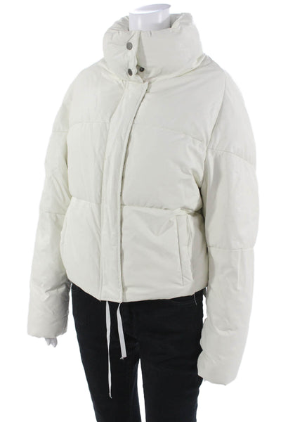 Apparis Womens White Puffer Jacket High Neck Long Sleeve Wool Blend Size S