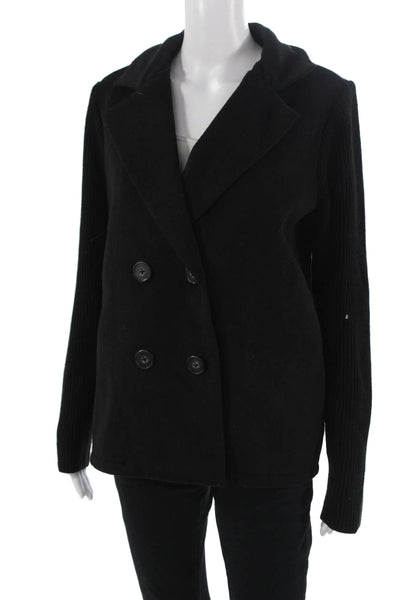 Splendid Womens Pea Coat Black Wool Blend Button Collared Long Sleeve Size S