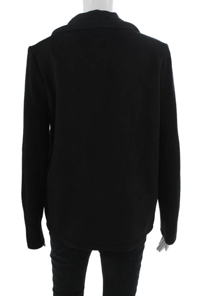 Splendid Womens Pea Coat Black Wool Blend Button Collared Long Sleeve Size S