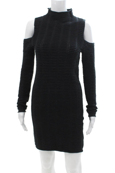 French Connection Women Bodycon Sweater Dress Black Long Sleeve Mockneck Size 6