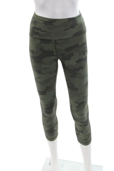 Lululemon Women Cropped Leggings Green Camo 80% Nylon 20% Lycra Size 4