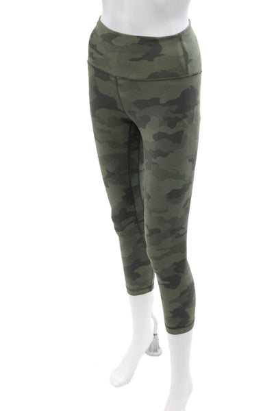 Lululemon Women Cropped Leggings Green Camo 80% Nylon 20% Lycra Size 4