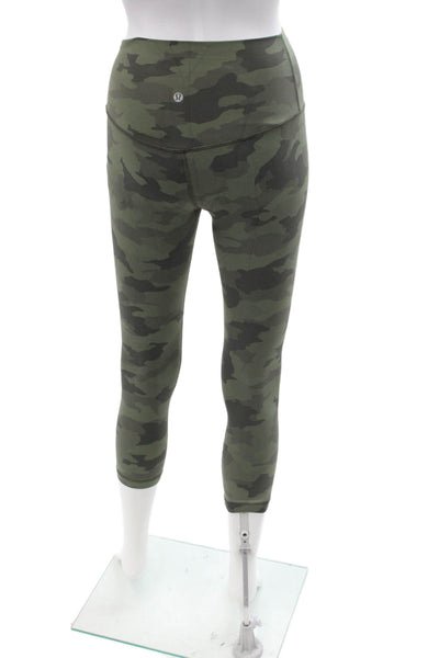 Lululemon Women Cropped Leggings Green Camo 80% Nylon 20% Lycra Size 4