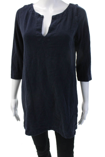 J Crew Womens Tunic Blouse Dark Blue Cotton 3/4 Sleeve Size S