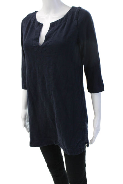 J Crew Womens Tunic Blouse Dark Blue Cotton 3/4 Sleeve Size S