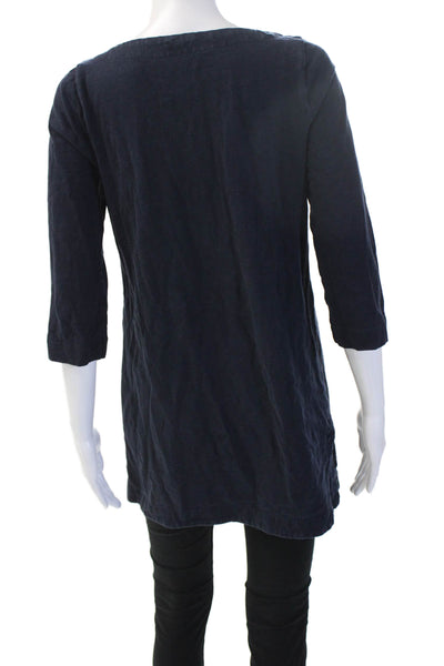 J Crew Womens Tunic Blouse Dark Blue Cotton 3/4 Sleeve Size S