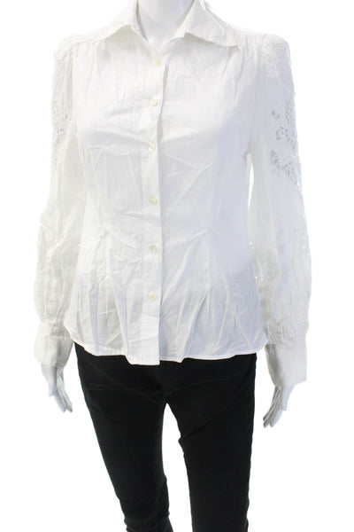 St. Roche Womens Button Up Organic Cotton White Long Sleeve Blouse Size 2