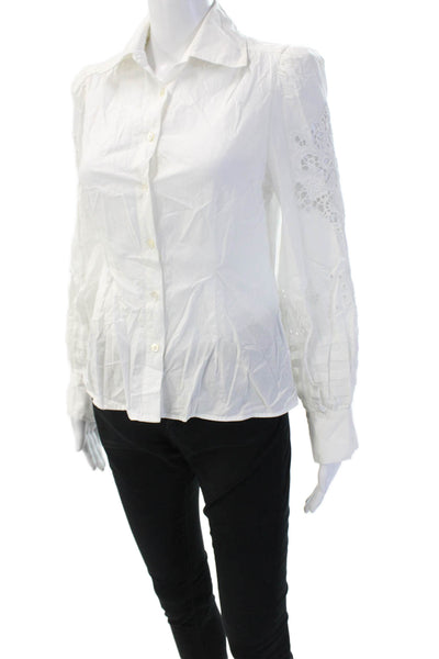 St. Roche Womens Button Up Organic Cotton White Long Sleeve Blouse Size 2