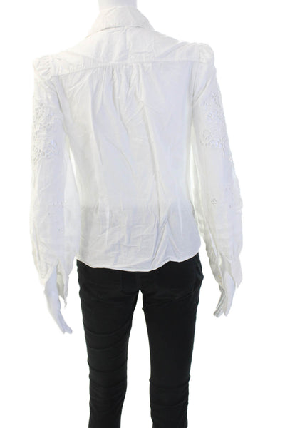 St. Roche Womens Button Up Organic Cotton White Long Sleeve Blouse Size 2