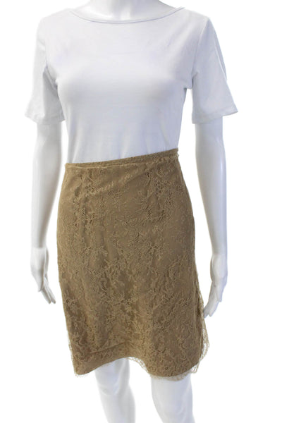 Valentino Roma Womens Straight Pencil Silk Floral Skirt Beige Size 42