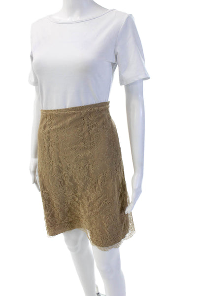Valentino Roma Womens Straight Pencil Silk Floral Skirt Beige Size 42