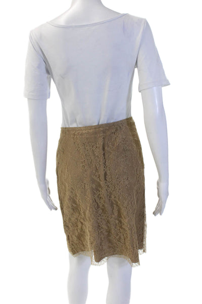 Valentino Roma Womens Straight Pencil Silk Floral Skirt Beige Size 42