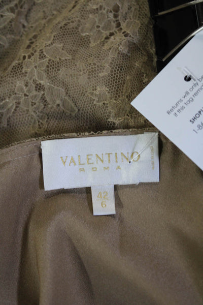 Valentino Roma Womens Straight Pencil Silk Floral Skirt Beige Size 42