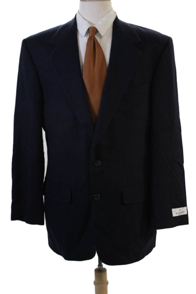 Bill Blass Mens Dark Blue Camel Hair Blazer Button Collared Long Sleeve Size 41