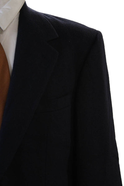 Bill Blass Mens Dark Blue Camel Hair Blazer Button Collared Long Sleeve Size 41