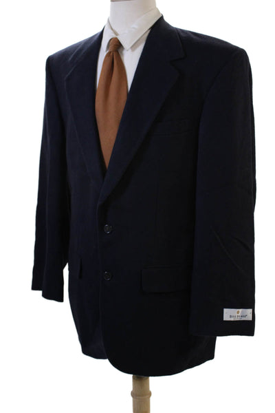 Bill Blass Mens Dark Blue Camel Hair Blazer Button Collared Long Sleeve Size 41
