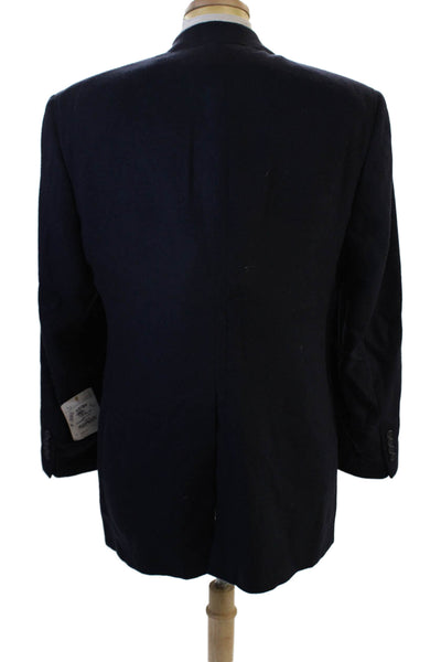 Bill Blass Mens Dark Blue Camel Hair Blazer Button Collared Long Sleeve Size 41