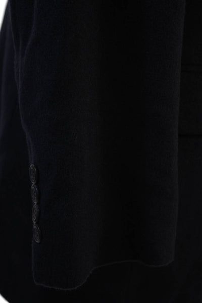 Bill Blass Mens Dark Blue Camel Hair Blazer Button Collared Long Sleeve Size 41