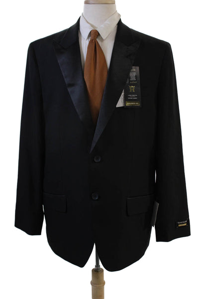 Haggar Mens Tuxedo Suit Jacket Black Button Collared Size 46
