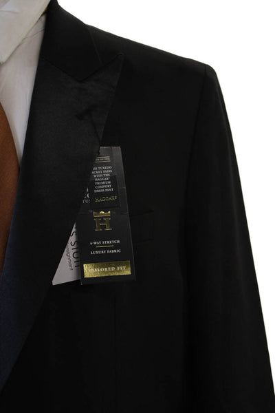 Haggar Mens Tuxedo Suit Jacket Black Button Collared Size 46