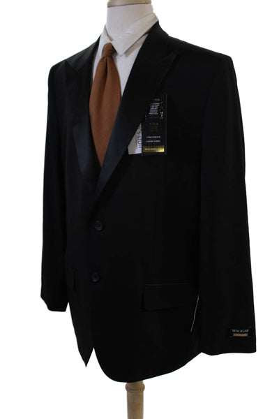 Haggar Mens Tuxedo Suit Jacket Black Button Collared Size 46