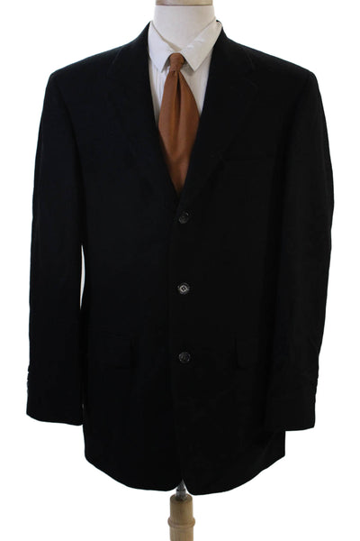 Bill Blass Mens Classic Camel Hair Black Blazer Button Long Sleeve Size 41