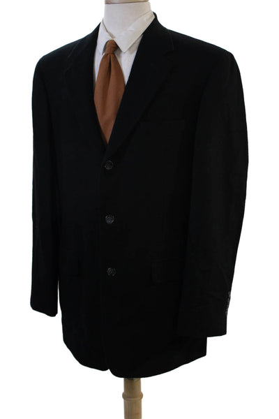 Bill Blass Mens Classic Camel Hair Black Blazer Button Long Sleeve Size 41