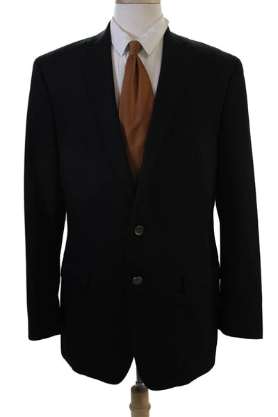 Calvin Klein Mens Black Wool Suit Jacket Collared Solid Button Size 42