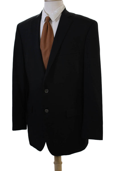 Calvin Klein Mens Black Wool Suit Jacket Collared Solid Button Size 42