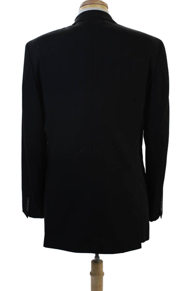 Calvin Klein Mens Black Wool Suit Jacket Collared Solid Button Size 42